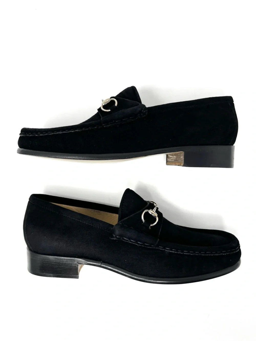 NEW Vintage Gucci 90s Y2K Horsebit Loafers Shoes Black Suede Leather Chunky 7.5 - Picture 5 of 12